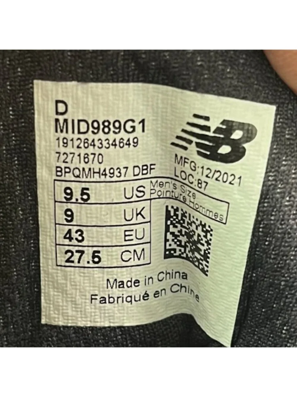 New Balance 989v1 Mens Size 9.5 Black Leather Composite Toe Safety Work Boots